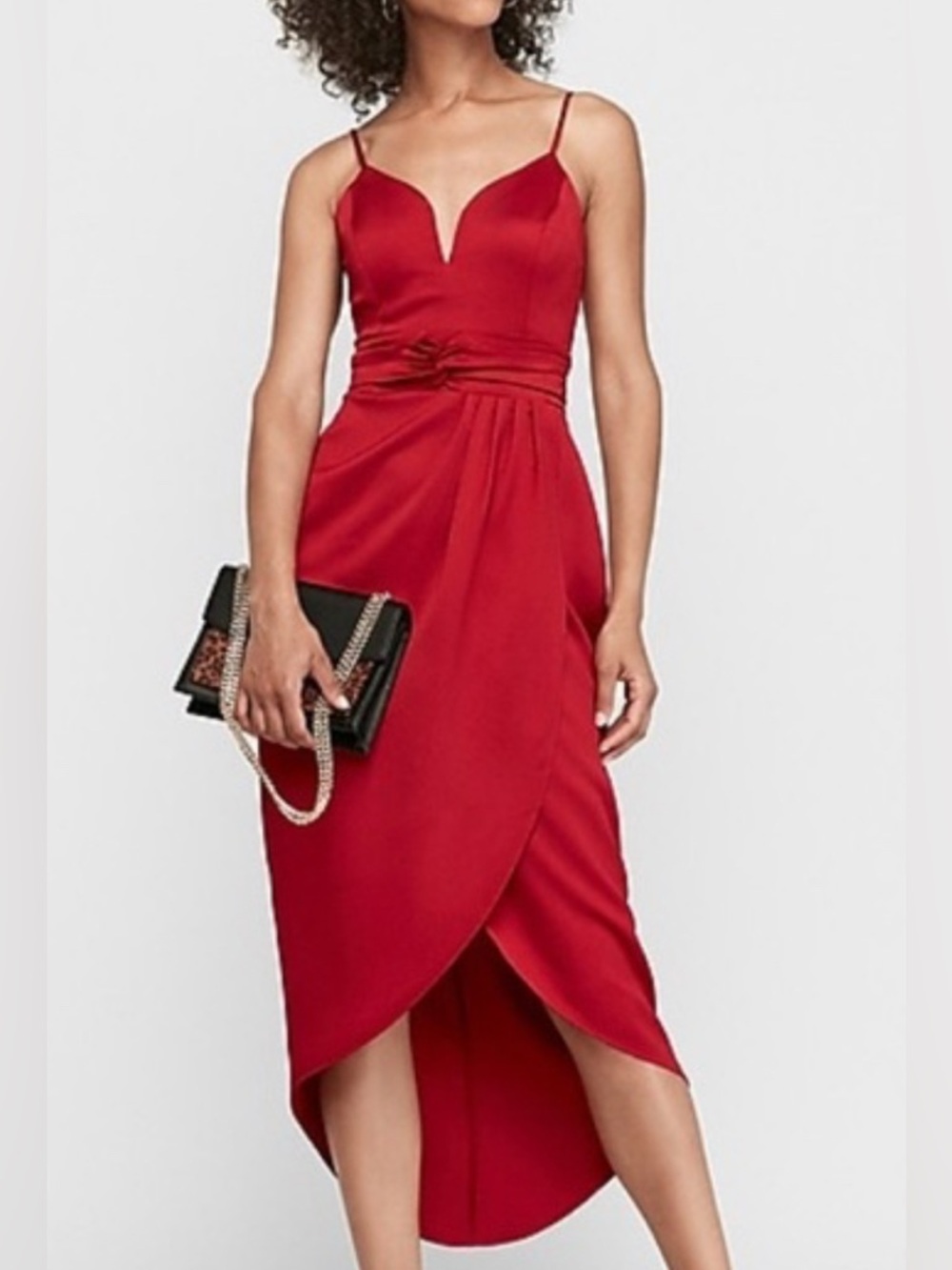 Express Satin Red Midi Evening Dress